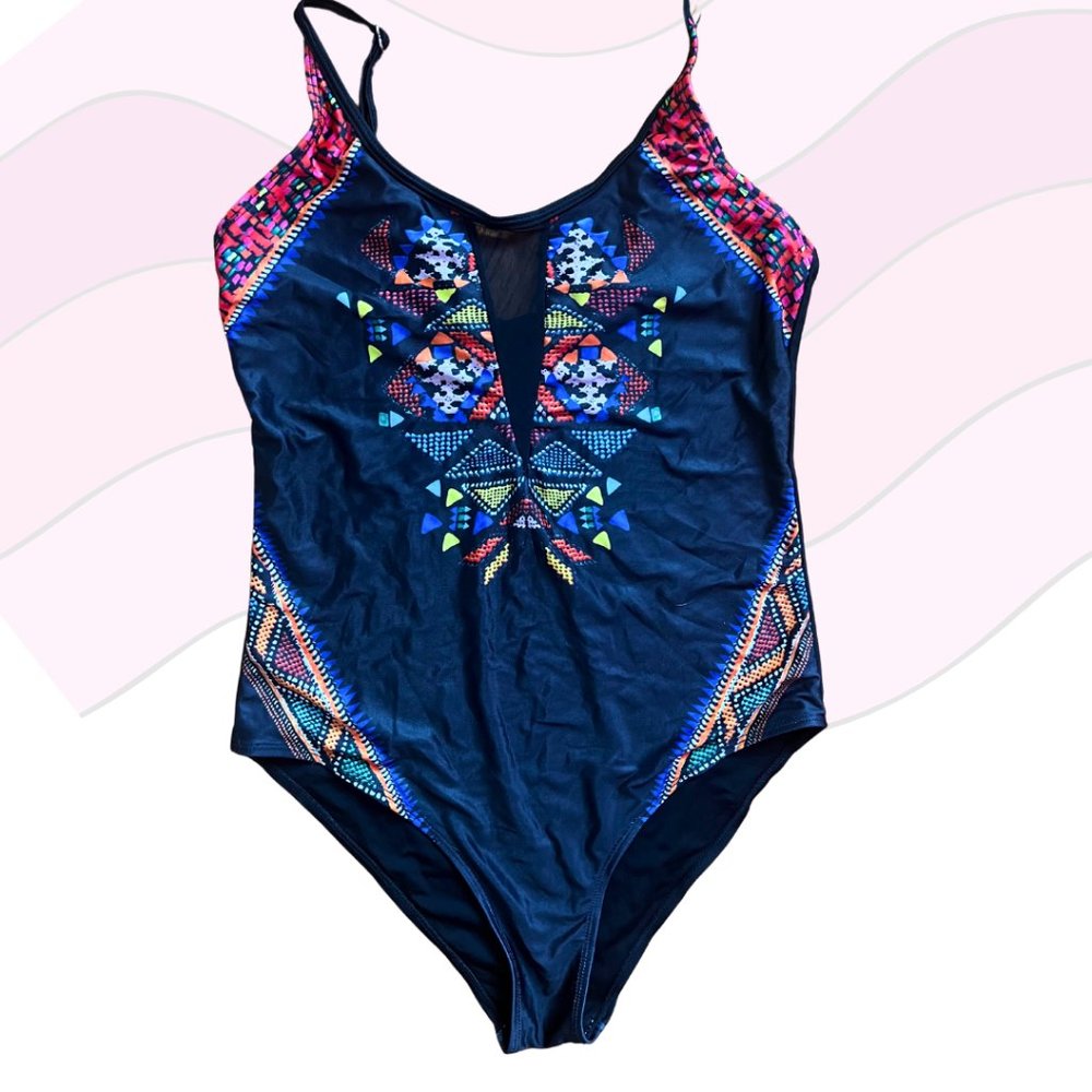 Summer Mae Women's One Piece Swimsuit with Mesh V Neck XL